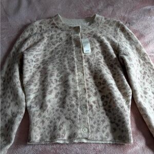 American Eagle Outfitters Pink Cream Leopard Button-Front Cardigan